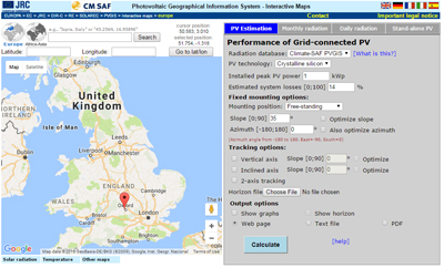 PV-GIS screenshot showing Oxford, UK